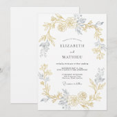 Invitation Mariage feuille d'or chaud champagne (Devant / Derrière)