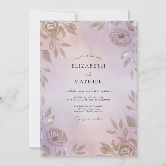 Invitation Mariage feuille d'or chaud Pervenche (Devant)