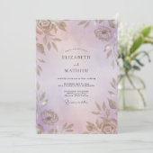 Invitation Mariage feuille d'or chaud Pervenche (Debout devant)