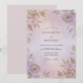 Invitation Mariage feuille d'or chaud Pervenche (Devant / Derrière)