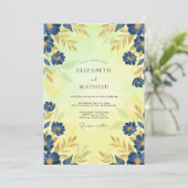 Invitation Mariage Feuille d'Or Cobalt (Debout devant)
