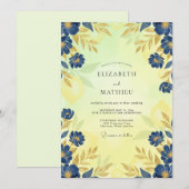 Invitation Mariage Feuille d'Or Cobalt (Devant / Derrière)