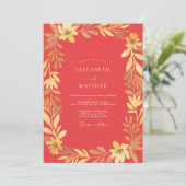 Invitation Mariage Feuille d'Or Corail (Debout devant)