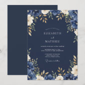 Invitation Mariage Feuille d'Or Douce de Minuit (Devant / Derrière)