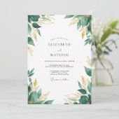 Invitation Mariage Feuille d'Or Émeraude (Debout devant)