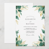 Invitation Mariage Feuille d'Or Émeraude (Devant / Derrière)