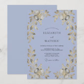Invitation Mariage feuille d'or et pervenche (Devant / Derrière)