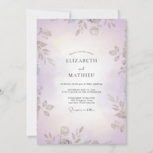 Invitation Mariage Feuille d'Or Lilas Mauve