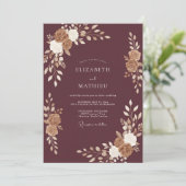Invitation Mariage Feuille d'Or Mauve (Debout devant)