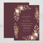 Invitation Mariage Feuille d'Or Mauve (Devant / Derrière)
