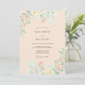 Invitation Mariage feuille d'or Menthe (Debout devant)