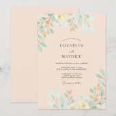 Invitation Mariage feuille d'or Menthe (Devant / Derrière)