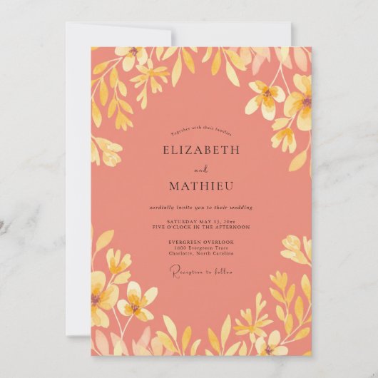 Invitation Mariage feuille d'or saumon (Devant)