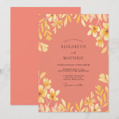 Invitation Mariage feuille d'or saumon (Devant / Derrière)