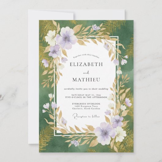 Invitation Mariage feuille d'orchidée émeraude (Devant)