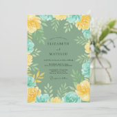 Invitation Mariage feuille dorée Aqua Champagne (Debout devant)
