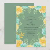 Invitation Mariage feuille dorée Aqua Champagne (Devant / Derrière)
