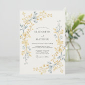 Invitation Mariage Feuille Dorée Ardoise (Debout devant)