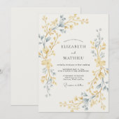 Invitation Mariage Feuille Dorée Ardoise (Devant / Derrière)