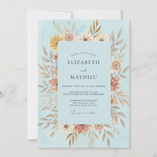 Invitation Mariage feuille dorée Champagne (Devant)