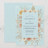 Invitation Mariage feuille dorée Champagne (Devant / Derrière)