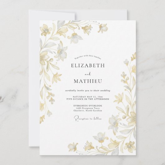 Invitation Mariage feuille dorée Champagne (Devant)