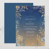Invitation Mariage Feuille Dorée Chaud de Minuit (Devant / Derrière)
