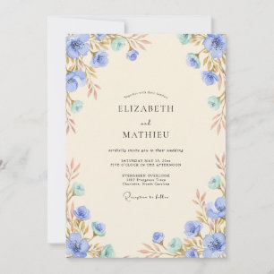 Invitation Mariage Feuille Dorée Chaude Bleuet