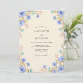 Invitation Mariage Feuille Dorée Chaude Bleuet (Debout devant)