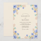 Invitation Mariage Feuille Dorée Chaude Bleuet (Devant / Derrière)