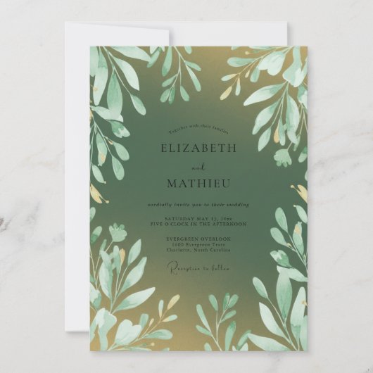 Invitation Mariage Feuille Dorée de Mousse (Devant)