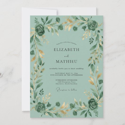 Invitation Mariage feuille dorée écume de mer (Devant)