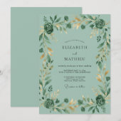 Invitation Mariage feuille dorée écume de mer (Devant / Derrière)