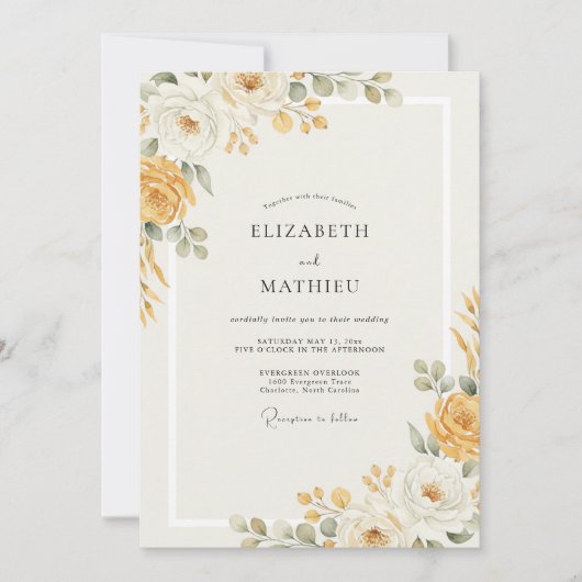 Invitation Mariage Feuille Dorée Miel (Devant)
