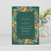 Invitation Mariage Feuille Dorée Moutarde (Debout devant)