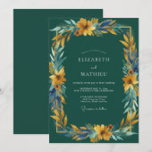 Invitation Mariage Feuille Dorée Moutarde (Devant / Derrière)