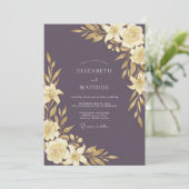Invitation Mariage Feuille Dorée prune (Debout devant)