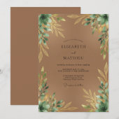 Invitation Mariage Feuille Dorée Tan (Devant / Derrière)
