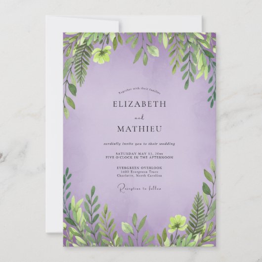 Invitation Mariage Feuille Douce Améthyste (Devant)