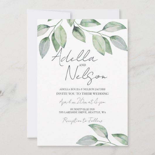 Invitation Mariage Feuille doux (Devant)