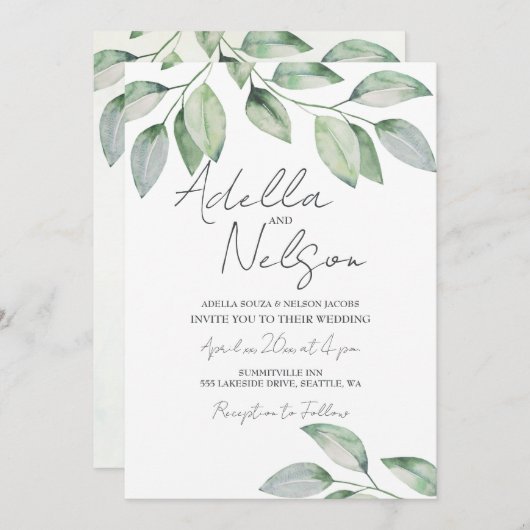 Invitation Mariage Feuille doux (Devant / Derrière)