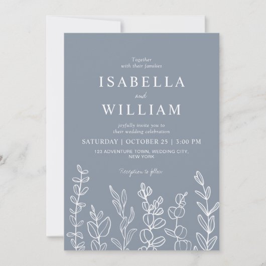 Invitation Mariage Feuille Dusty Blue Eucalyptus (Devant)