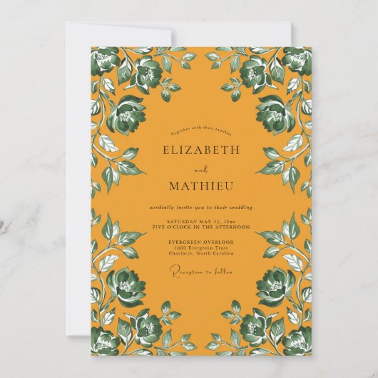 Invitation Mariage feuille émeraude ambre (Devant)