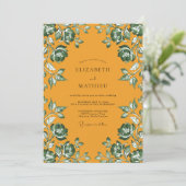Invitation Mariage feuille émeraude ambre (Debout devant)