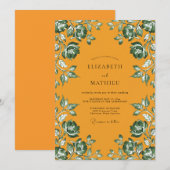 Invitation Mariage feuille émeraude ambre (Devant / Derrière)