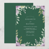 Invitation Mariage Feuille Émeraude Améthyste (Devant / Derrière)