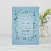 Invitation Mariage feuille émeraude azur (Debout devant)