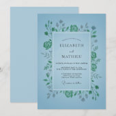 Invitation Mariage feuille émeraude azur (Devant / Derrière)