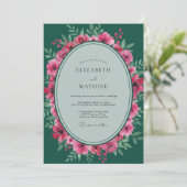 Invitation Mariage Feuille Émeraude Magenta (Debout devant)