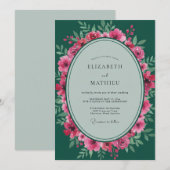 Invitation Mariage Feuille Émeraude Magenta (Devant / Derrière)